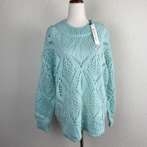 Mustard Seed S Turquoise Sweater Sheer Pullover Crew Blue Preppy Fairy Oversized